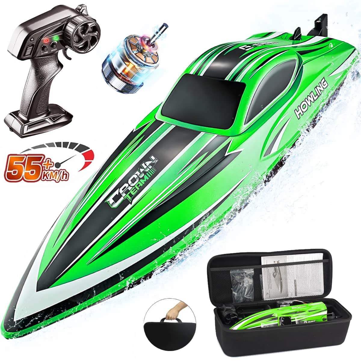 картинка Радиоуправляемый катер Chasing Waves PRO с сумкой (41 см, 55 км/ч, Brushless) - HJ818PRO-GREEN-BAG 