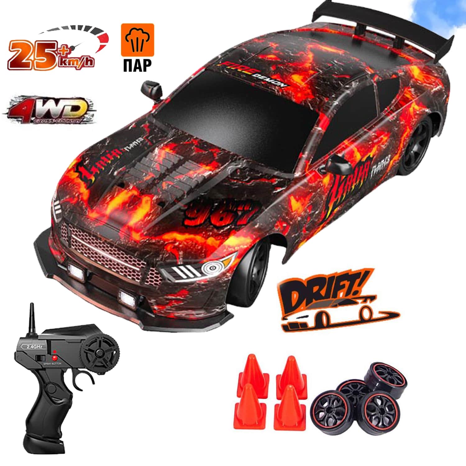 картинка Радиоуправляемая машина для дрифта HB Ford Mustang (4WD, свет, пар, акб, 1:16) - SC16A11 