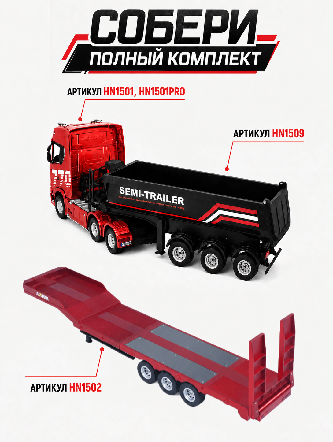 картинка Радиоуправляемый тягач Scania HUINA масштаб 1:18 - HN1501 