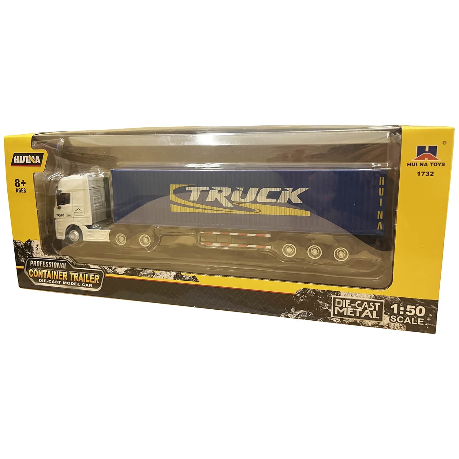 картинка Металлический грузовик контейнеровоз HUI NA TOYS масштаб 1:50 - HN1732-BLUE 
