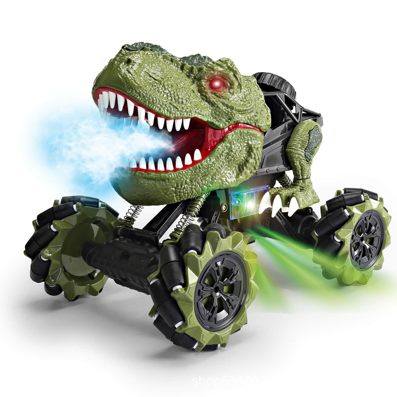 картинка Радиоуправляемая зеленая машина-динозавр T-rex (дрифт колеса, пар) - 11810-GREEN 