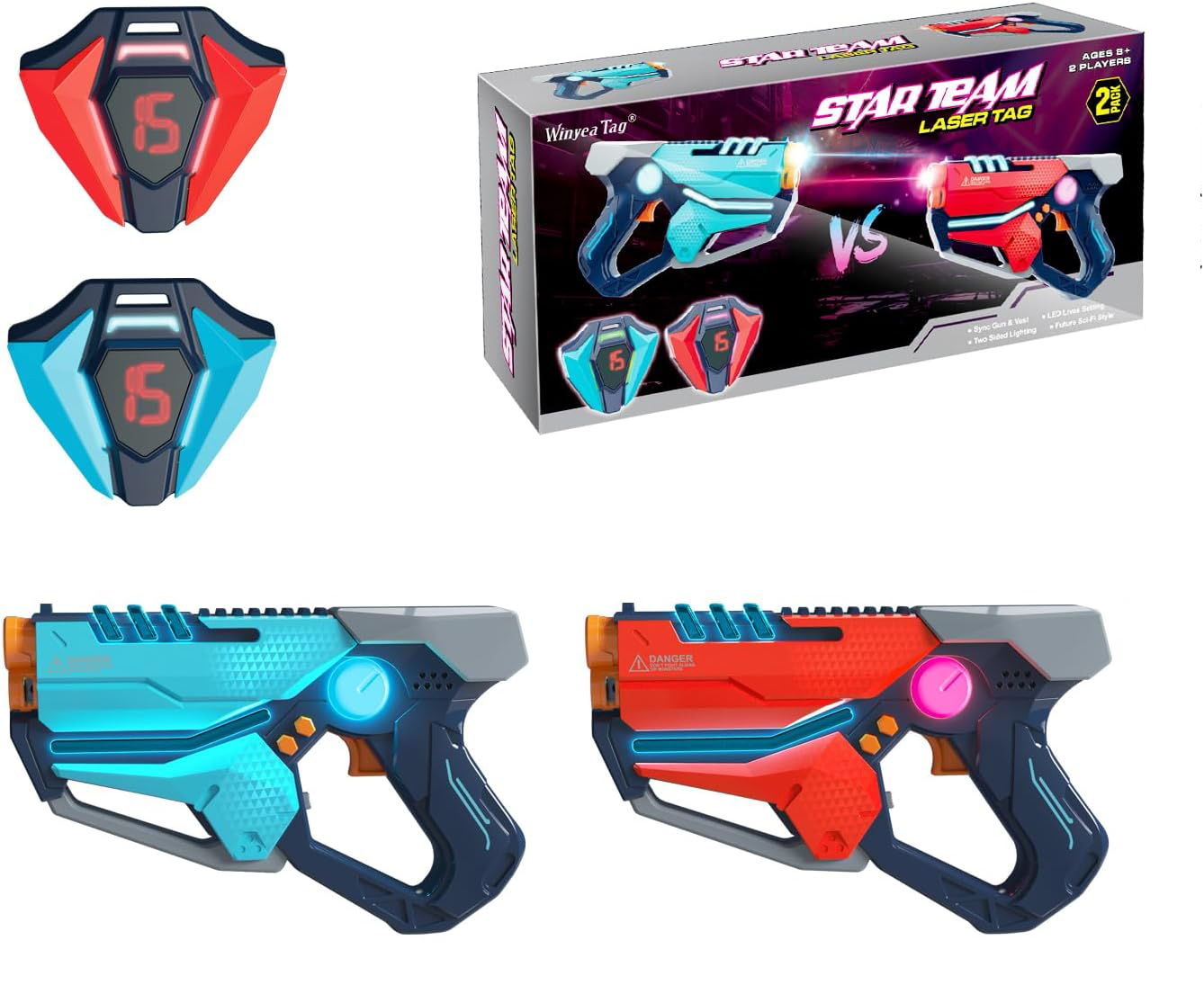 картинка Набор для лазертага Wineya Star-Team (2 пистолета + 2 LED жилета) - W7011TL 