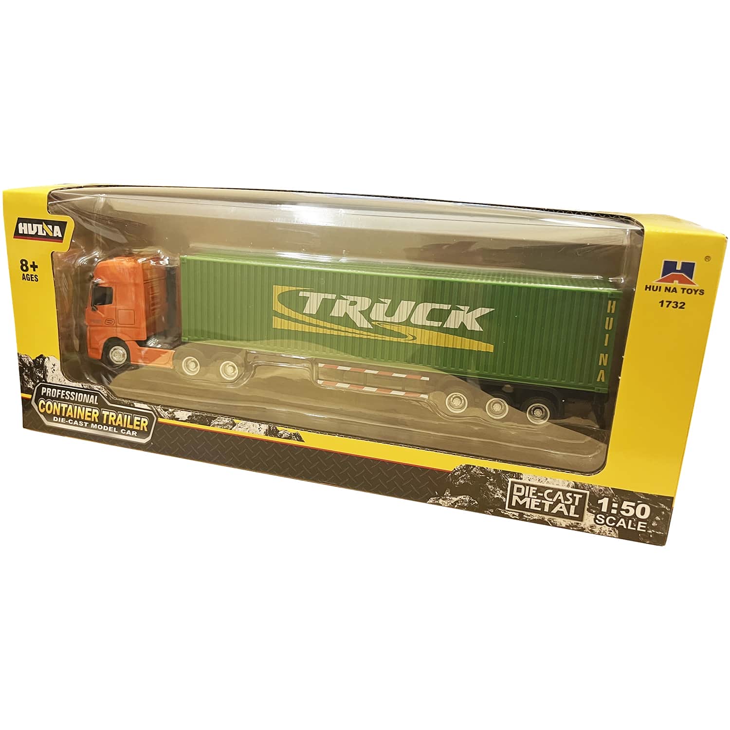 картинка Металлический грузовик контейнеровоз HUI NA TOYS масштаб 1:50 - HN1732-GREEN 