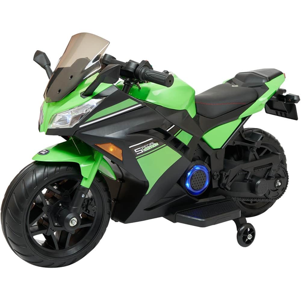 картинка Детский электромотоцикл Kawasaki Ninja (12V, EVA, спидометр, ручка газа) - DLS07-GREEN 