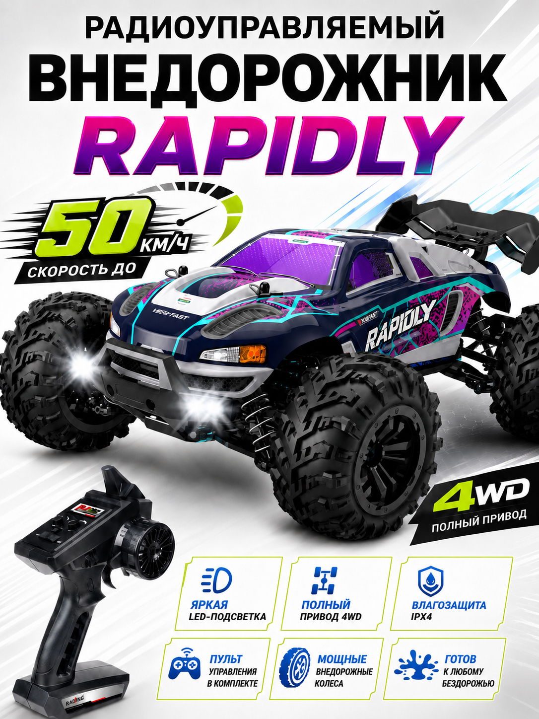 картинка Радиоуправляемый внедорожник Rapidly 4WD 1:16 - SCY-16101-PURPLE 