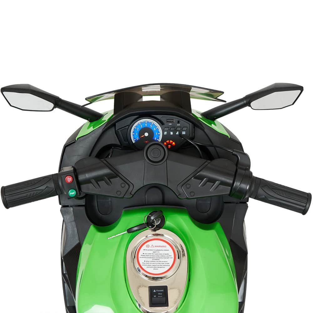 картинка Детский электромотоцикл Kawasaki Ninja (12V, EVA, спидометр, ручка газа) - DLS07-GREEN 