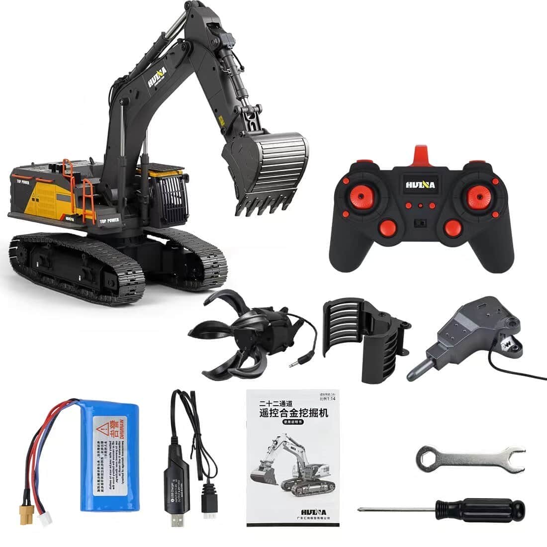 картинка Радиоуправляемый экскаватор серый HUI NA TOYS масштаб 1:14 2.4G - HN1594-GREY 