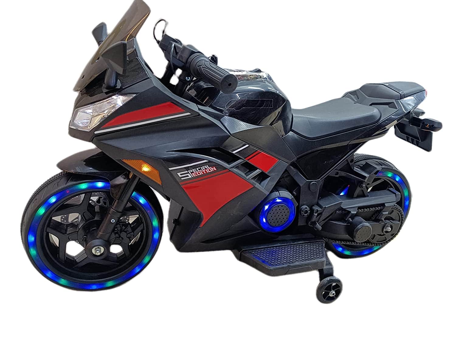 картинка Детский электромотоцикл Kawasaki Ninja (12V, спидометр, ручка газа) - DLS07-BLACK-PLASTIC 