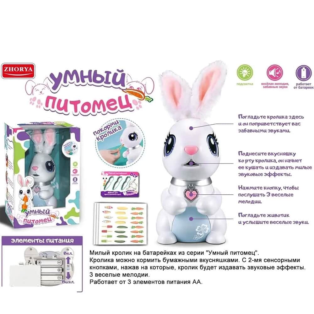 картинка Интерактивный робот кролик (забавные зуки, веселые мелодии, ест вкусняшки) - ZYB-B3310 