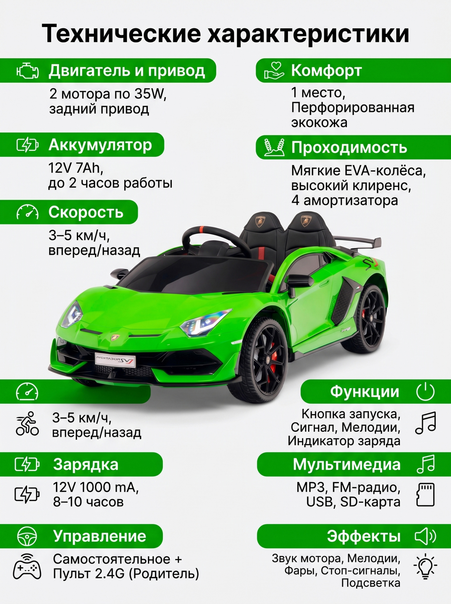 картинка Детский электромобиль Lamborghini SVJ (зеленый, 12V) - HL328 