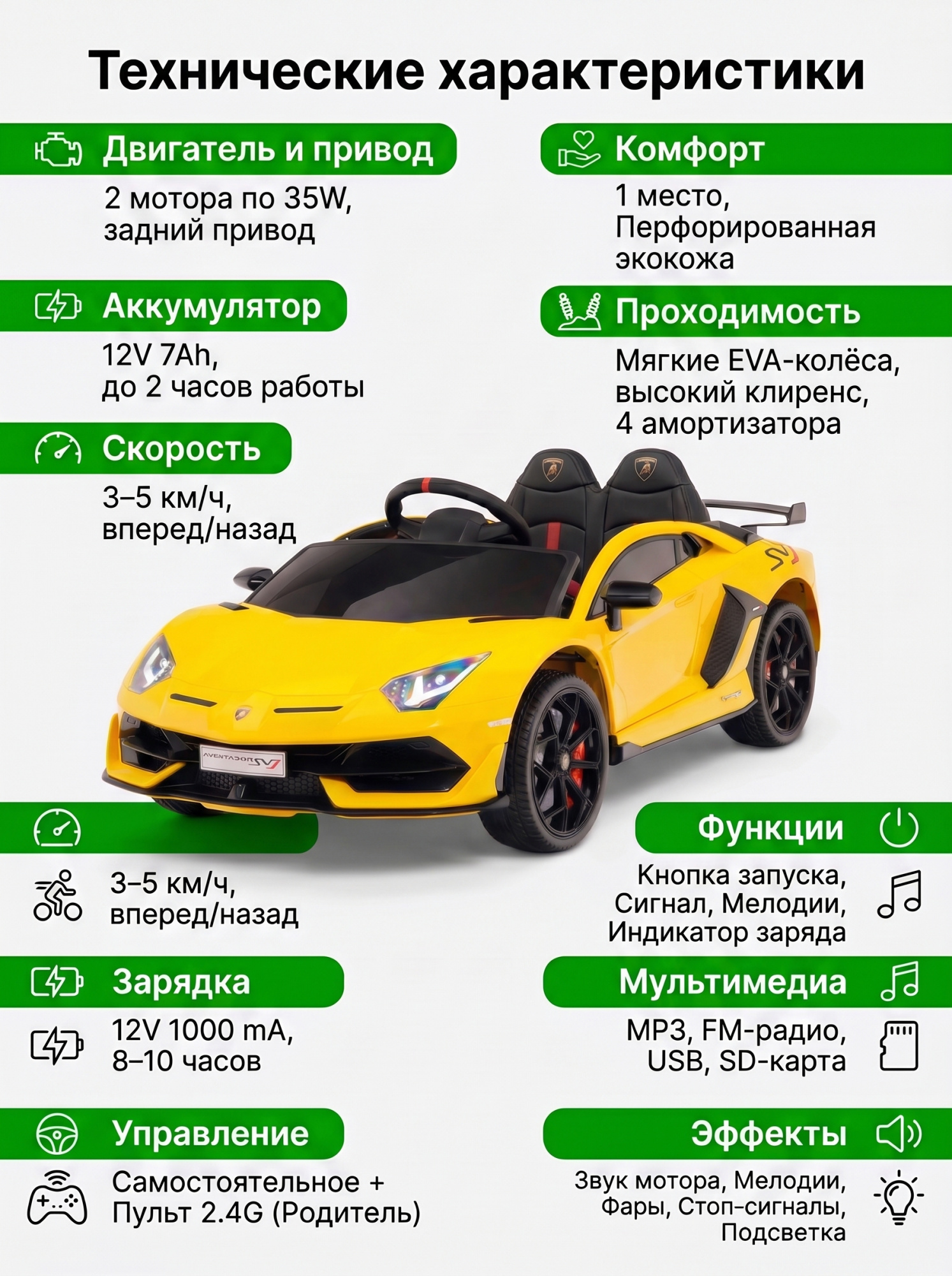 картинка Детский электромобиль Lamborghini SVJ (желтый, 12V) - HL328 