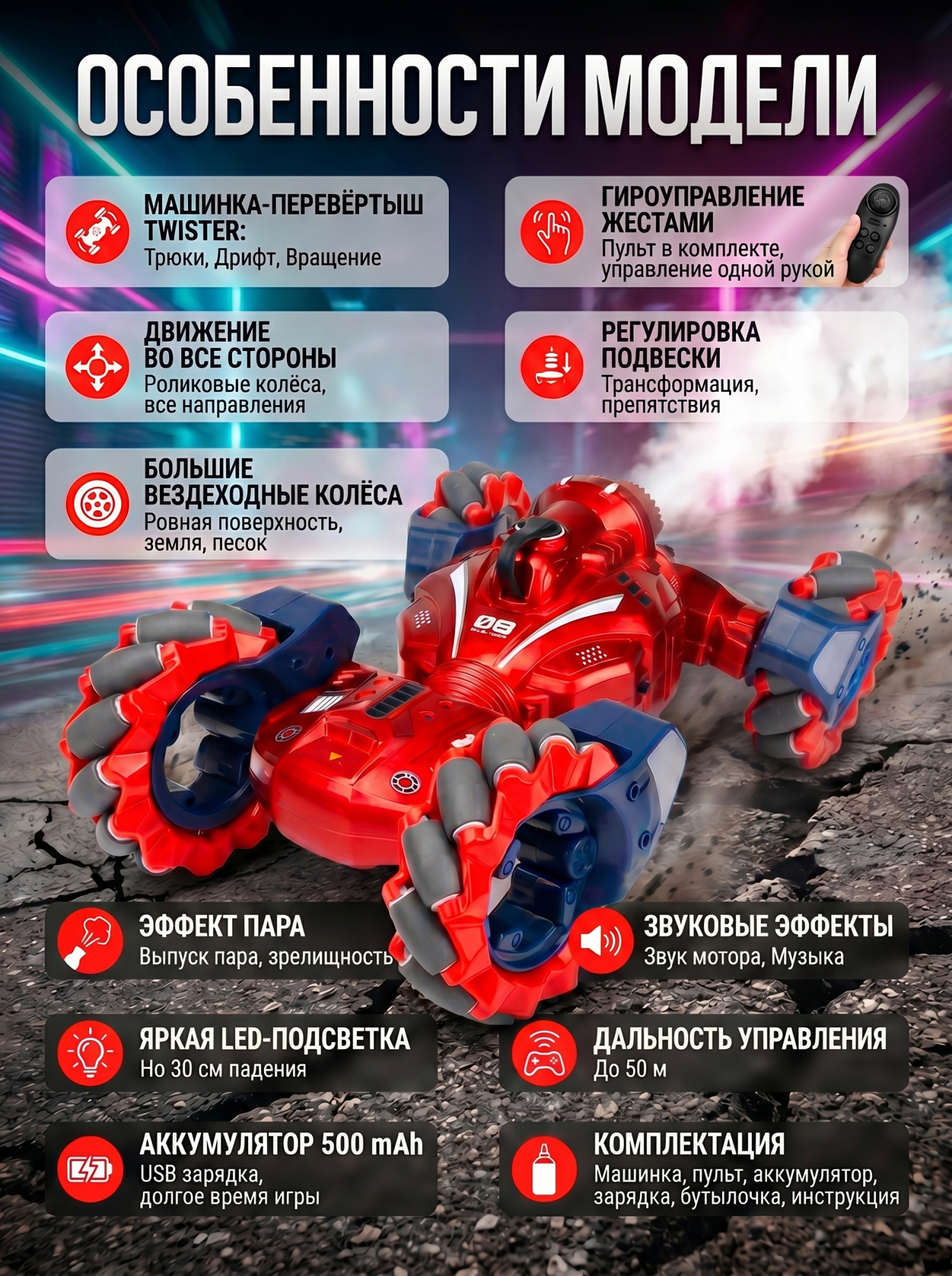 картинка Радиоуправляемая машина (гиропульт, пар) 1:12 - RWG123 