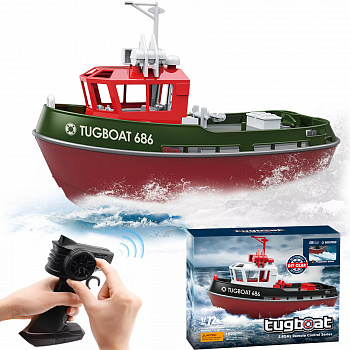 картинка Радиоуправляемый буксир Tugboat зеленый 2.4G 1:72 - HL-3800-G 