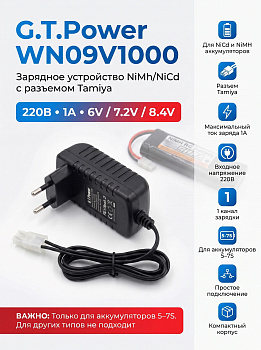 картинка Зарядное устройство G.T.Power NiMh/NiCd (220В/1A/12В) Tamiya - GTP-N701 